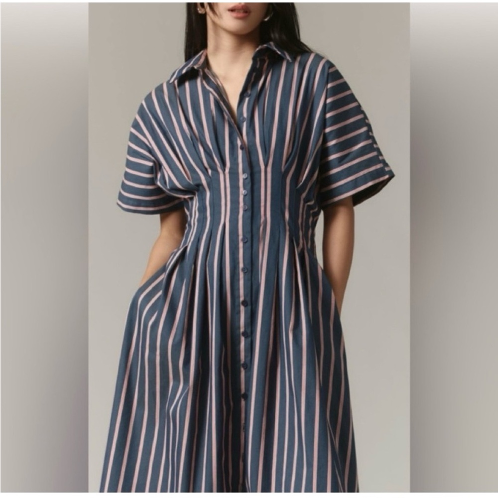 Anthropologie Striped Button-Down Tobie Dress by Exquise NWT